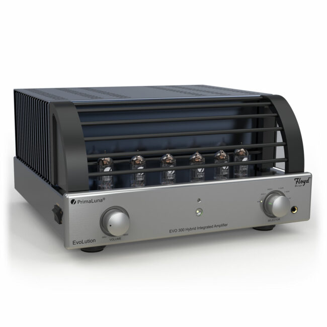 PrimaLuna EVO 300 Hybrid Integrated Amplifier Silver Front with Housing side view