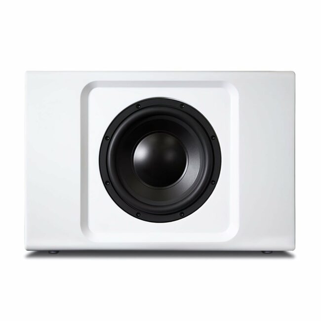 Bluesound PULSE SUB+ Wireless Powered Subwoofer White Top Off Grill